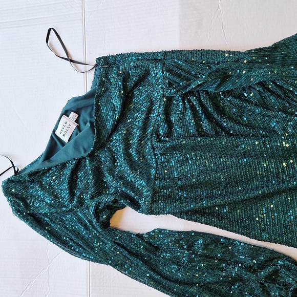 Hello Molly Stand Me Out Sequin Mini Dress Green One Shoulder Party - Picture 3 of 11